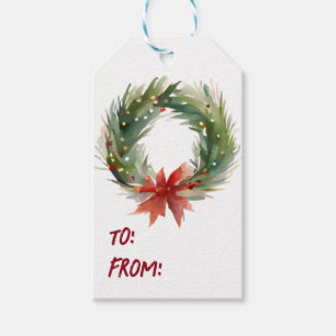 Etiqueta Para Presente Watercolor Christmas Wreath