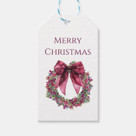 Etiqueta Para Presente Watercolor Christmas Wreath w/ Berries and Bow