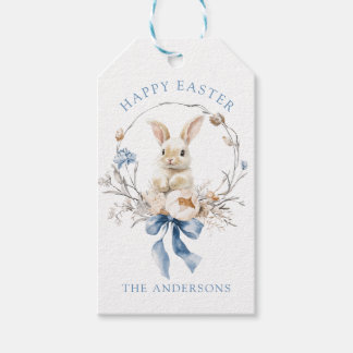 Etiqueta Para Presente Watercolor Cute Bunny Blue Bow Spring