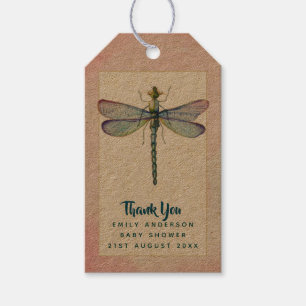 Etiqueta Para Presente Watercolor DRAGONFLY Obrigado Chá de fraldas Pink
