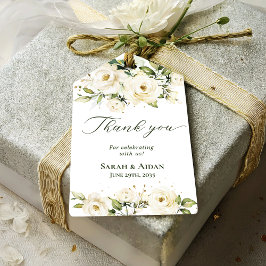 Etiqueta Para Presente Watercolor Elegant White Rose Floral Obrigado