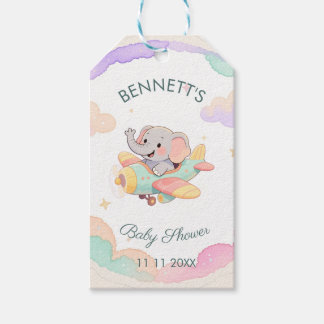 Etiqueta Para Presente Watercolor Elephant Airplane Baby Shower Gift Tag