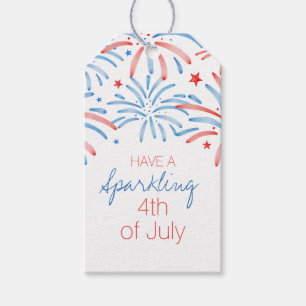 Etiqueta Para Presente Watercolor Fireworks 4th of julho Sparkler Party