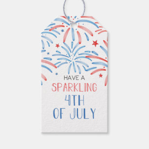 Etiqueta Para Presente Watercolor Fireworks 4th of julho Sparkler Party