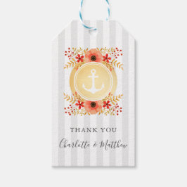Etiqueta Para Presente Watercolor Floral Dourado Anchor Weding Obrigado