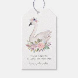 Etiqueta Para Presente Watercolor Floral Swan Princess Birthday