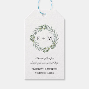 Etiqueta Para Presente Watercolor Greenery Monograma, Favor de Casamento
