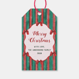 Etiqueta Para Presente Watercolor Hand Drawn Red Bows Stripes Christmas