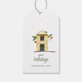 Etiqueta Para Presente Watercolor Happy Holidays House