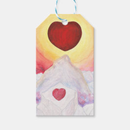 Etiqueta Para Presente Watercolor Heart Love flutuando acima das montanha