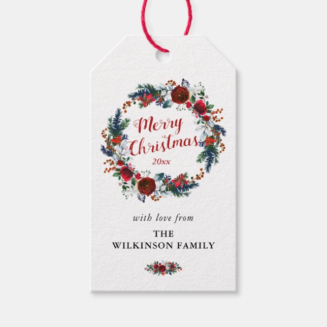 Etiqueta Para Presente Watercolor Holiday Christmas Wreath (Frente)