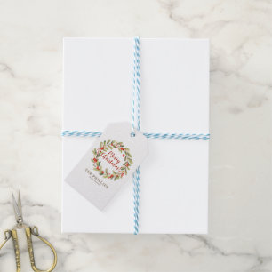 Etiqueta Para Presente Watercolor Holly Wreath Felry Natal