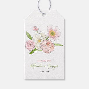 Etiqueta Para Presente Watercolor Magnolia e Peonies Casamento Obrigado
