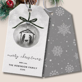 Etiqueta Para Presente Watercolor Nativity Gray Ornament Merry Christmas