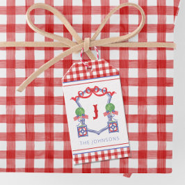 Etiqueta Para Presente Watercolor Patriotic American Flag Topiary Crest