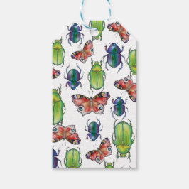 Etiqueta Para Presente Watercolor pattern of beetles and butterflies