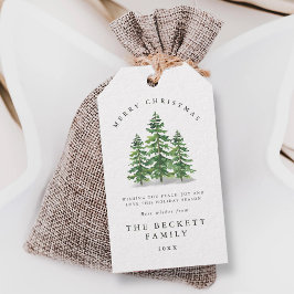 Etiqueta Para Presente Watercolor Pine Tree Forest Christmas