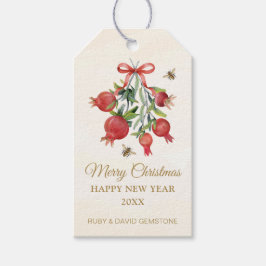 Etiqueta Para Presente Watercolor Pomegranate Red Bow Christmas Holiday