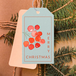 Etiqueta Para Presente Watercolor Red Berries Merry Christmas Blue Mint