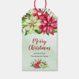 Etiqueta Para Presente Watercolor Red White Poinsettia Floral Natal