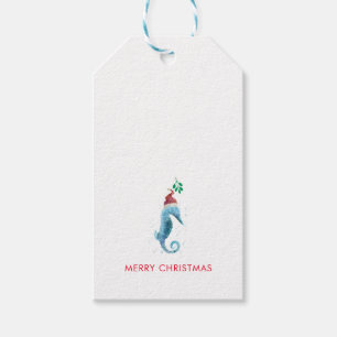 Etiqueta Para Presente Watercolor Seacavalo Mistletoe Náutico Denominado