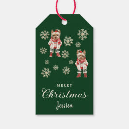 Etiqueta Para Presente Watercolor Snowflakes Green Yorkie Dog Natal