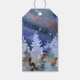 Etiqueta Para Presente Watercolor Starry Night Sky, Floresta de inverno
