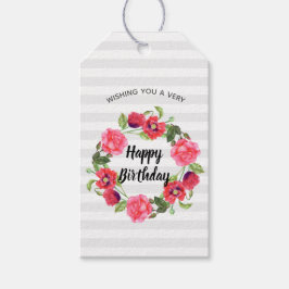 Etiqueta Para Presente Watercolor Summer Flowers Floral Happy Birthday