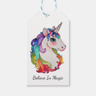 Etiqueta Para Presente Watercolor Unicorn Com Cabelo Arco-Íris
