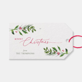 Etiqueta Para Presente Watercolor Winter Greenery Modern Christmas