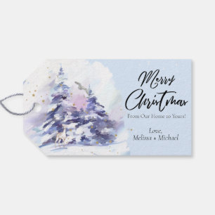 Etiqueta Para Presente Watercolor Winter Woodland Merry Christmas