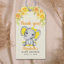 Etiqueta Para Presente Watercolor Yellow Elephant Baby Shower Girl
