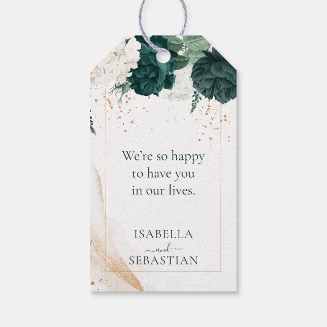 Etiqueta Para Presente Wedding White Lavender Touch Emerald Green (Verso)