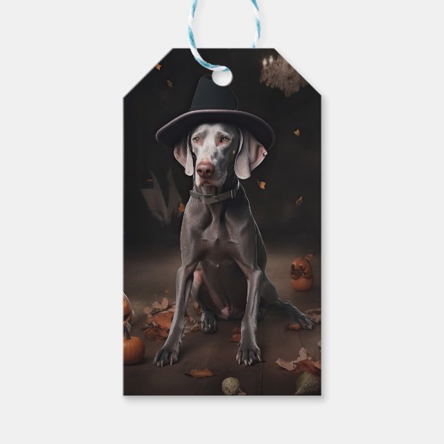 Etiqueta Para Presente Weimaraner Pumpkins Halloween Scary (Frente)