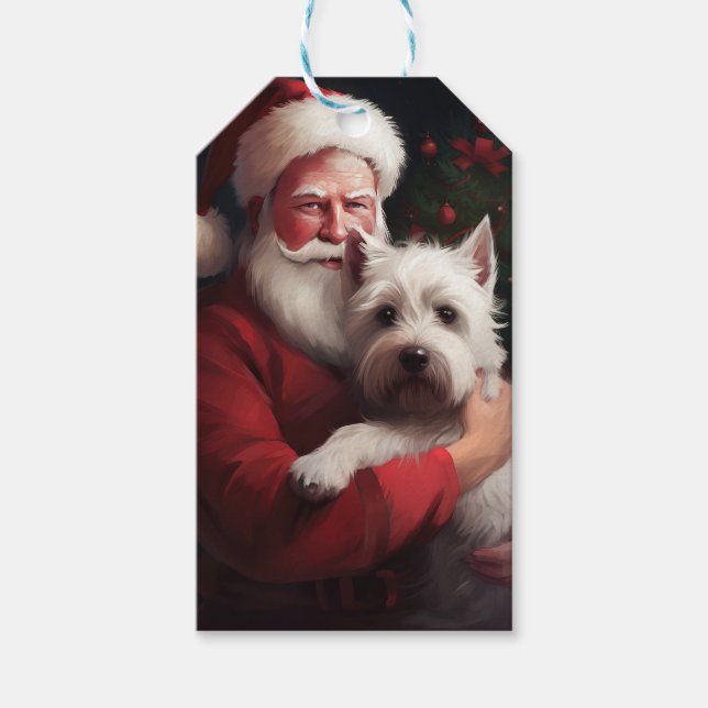 Etiqueta Para Presente West Highland White Terrier Santa Claus Natal (Frente)