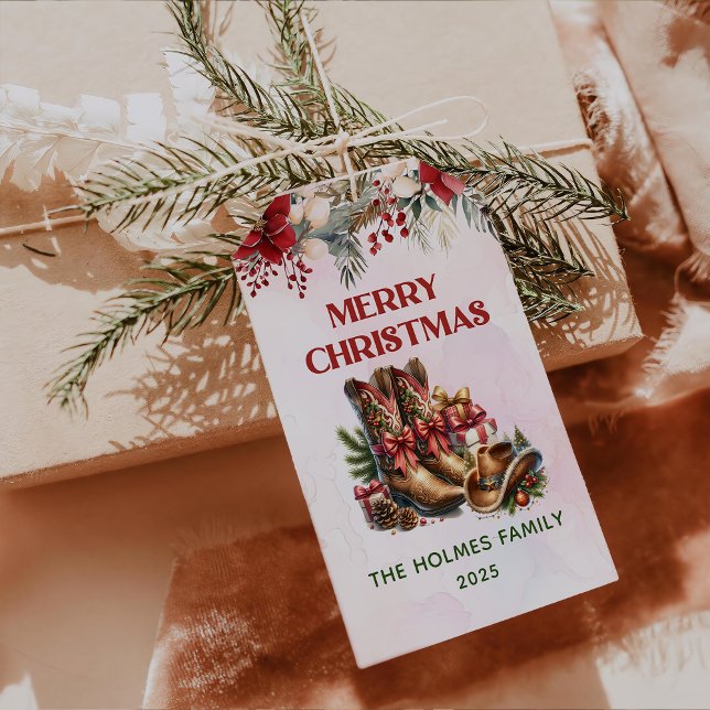 Etiqueta Para Presente Western Cowboy Boots Gpresentes de Natal Feliz (Criador carregado)