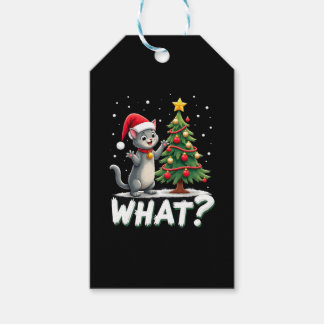 Etiqueta Para Presente What Funny Cat Pushing Christmas Tree Over Cat Xma