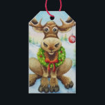 Etiqueta Para Presente Whimical Winter Christmas Moose Watercolor Art<br><div class="desc">"Mose de Natal" Marcas de Arte de Aquarela pelo artista Jean Weiner "Moose de Natal" apresenta um alce de inverno caprichoso pronto para celebrar o Natal. Este alce está vestindo uma nova coroa de verduras sagradas ao redor do pescoço. A coroa tem bagas vermelhas e um arco vermelho brilhante. Há...</div>