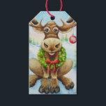 Etiqueta Para Presente Whimical Winter Christmas Moose Watercolor Art<br><div class="desc">"Mose de Natal" Marcas de Arte de Aquarela pelo artista Jean Weiner "Moose de Natal" apresenta um alce de inverno caprichoso pronto para celebrar o Natal. Este alce está vestindo uma nova coroa de verduras sagradas ao redor do pescoço. A coroa tem bagas vermelhas e um arco vermelho brilhante. Há...</div>
