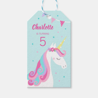 Etiqueta Para Presente Whimsic Rainbow Unicorn Aqua 5 Birthday