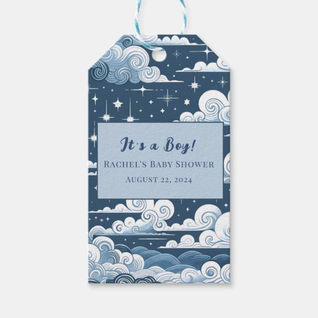 Etiqueta Para Presente Whimsical Blue Celestial Obrigado (Frente)