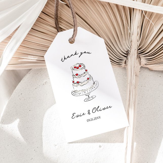 Etiqueta Para Presente Whimsical Hand Desenhou Casamento De Bolo De Cerej (Criador carregado)
