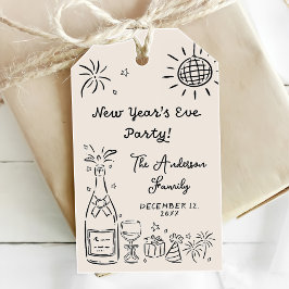 Etiqueta Para Presente Whimsical Hand Drawn New Year's Eve Party