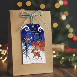 Etiqueta Para Presente Whimsical Nordic Santa & Moose Village Gift Tags