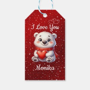 Etiqueta Para Presente White Bear e Red Eu Amo Você Nome Personalizado