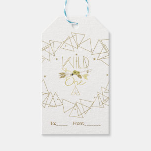 Etiqueta Para Presente WILD ONE Dourado e Branco Boho 1º Aniversário QUAL