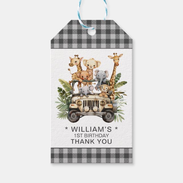 Etiqueta Para Presente Wild One Safari Jungle primeiro aniversario Obriga (Frente)