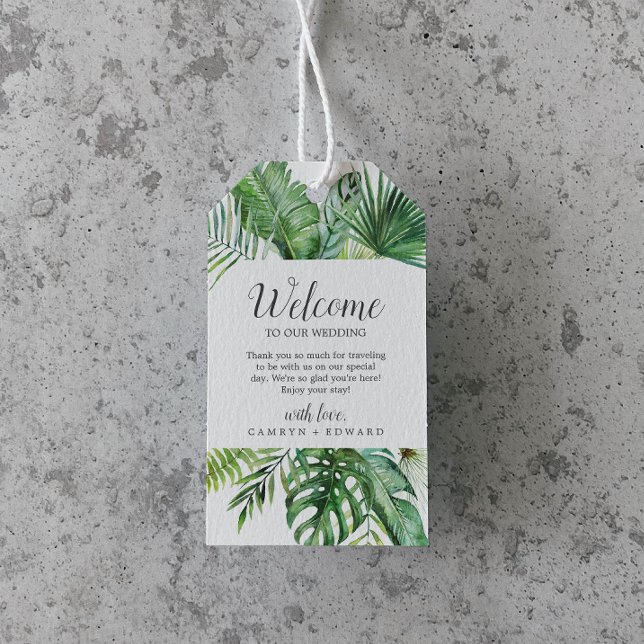 Etiqueta Para Presente Wild Tropical Palm Wedding Welcome (Criador carregado)