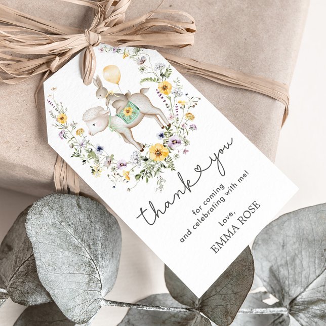 Etiqueta Para Presente Wildflower Lamb & Bunny Balloon Obrigado (Criador carregado)