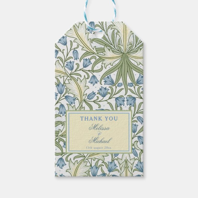 Etiqueta Para Presente William Morris, Blue Bellflower Casamento Obrigado (Frente)